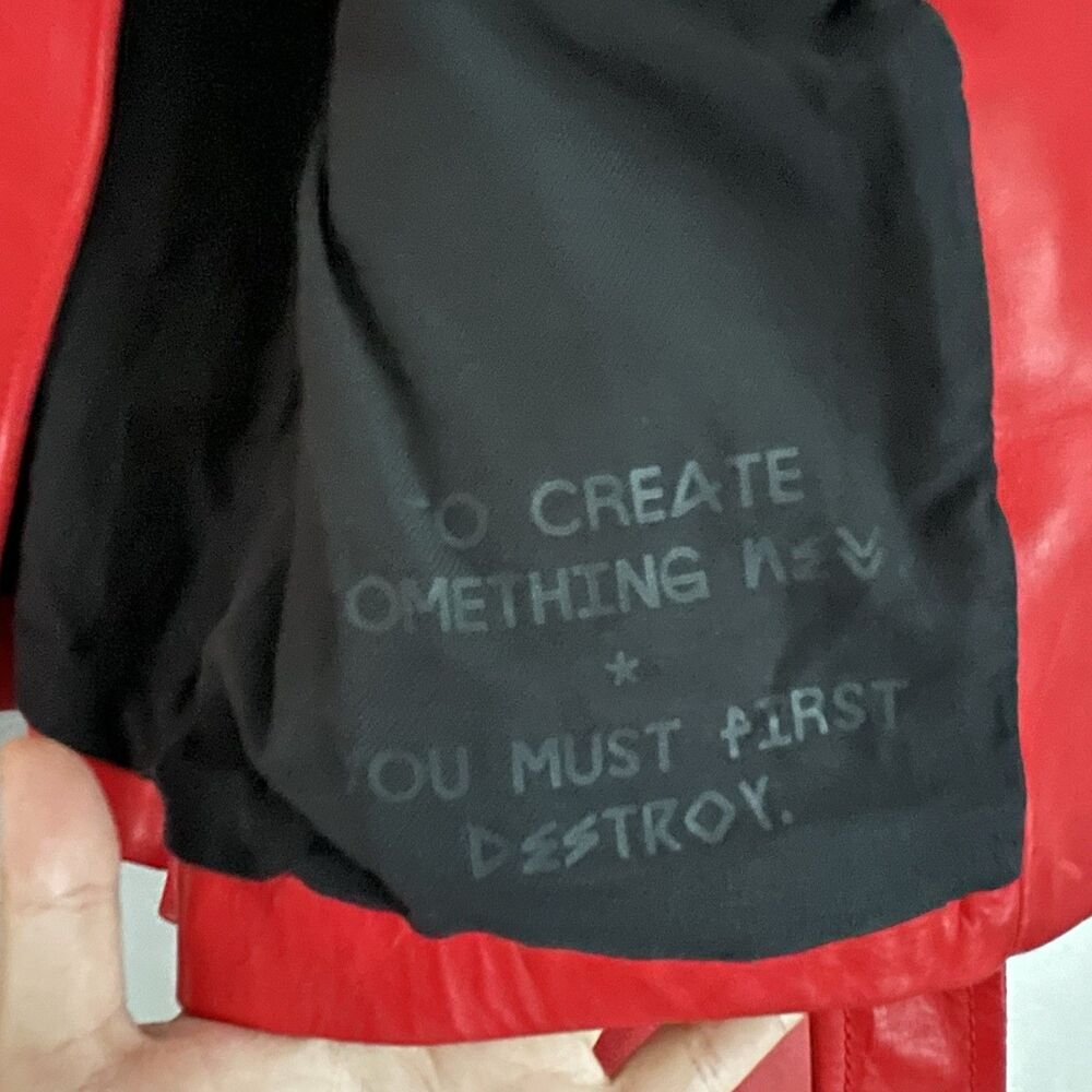 Ben Taverniti Unravel Project Men’s Red Leather Biker Jacket Size 42 - Picture 7 of 10